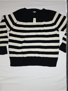 Aerie Small Wren Black & White Striped Crewneck Sweater